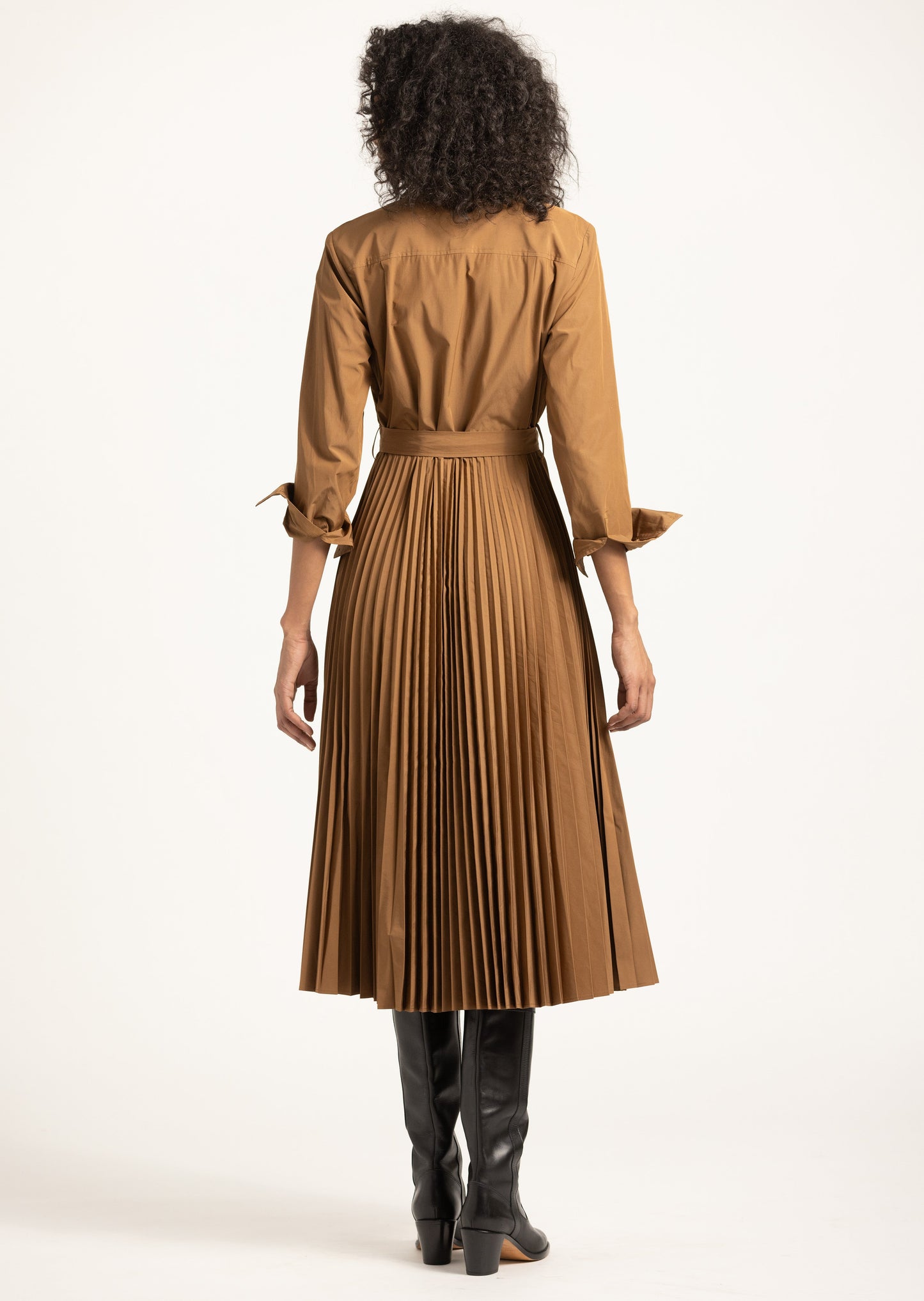 Kenza Pleated Midi Dress - Dark Mocha