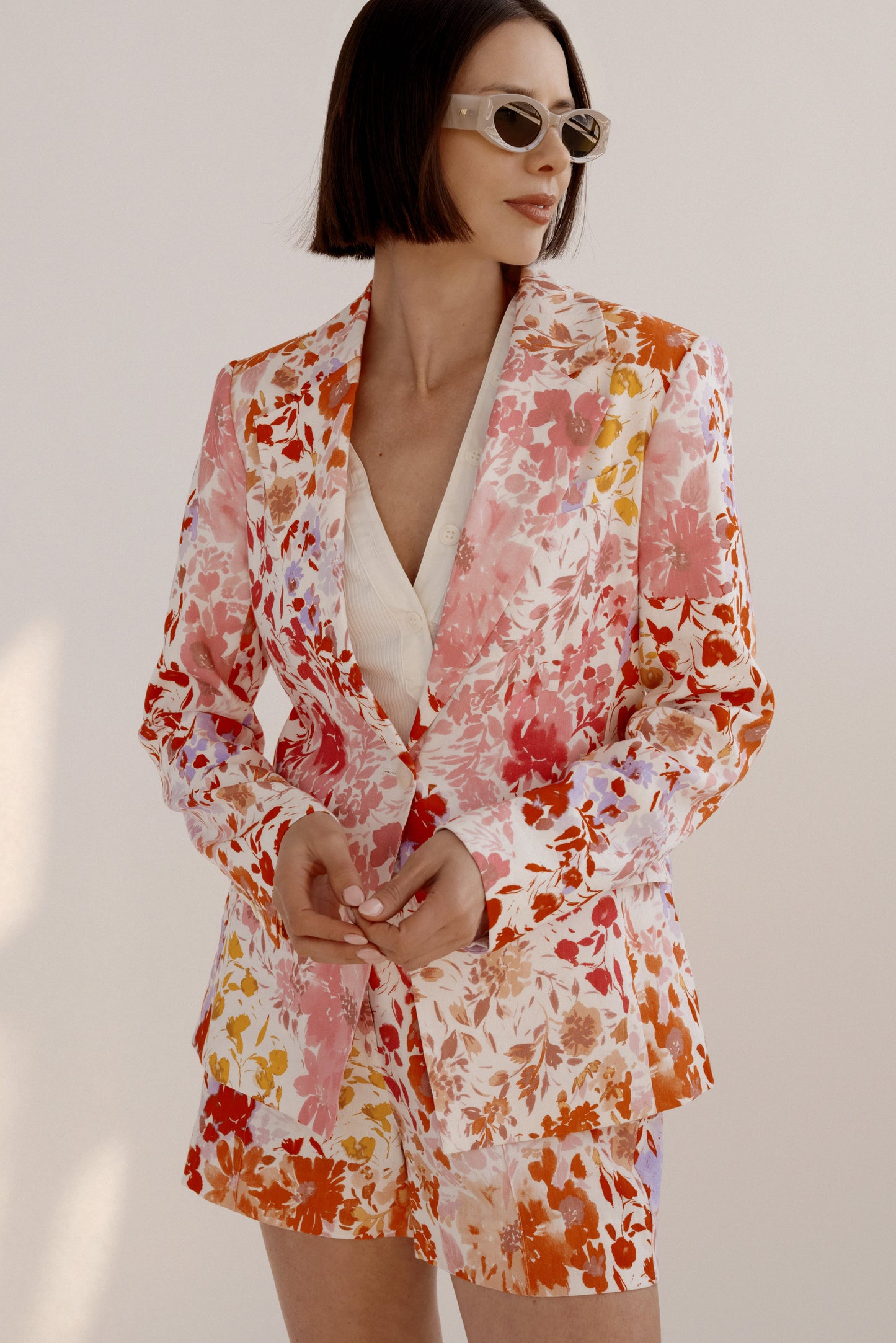 Irina Floral Printed Stretch Linen Blazer - Rose Multi
