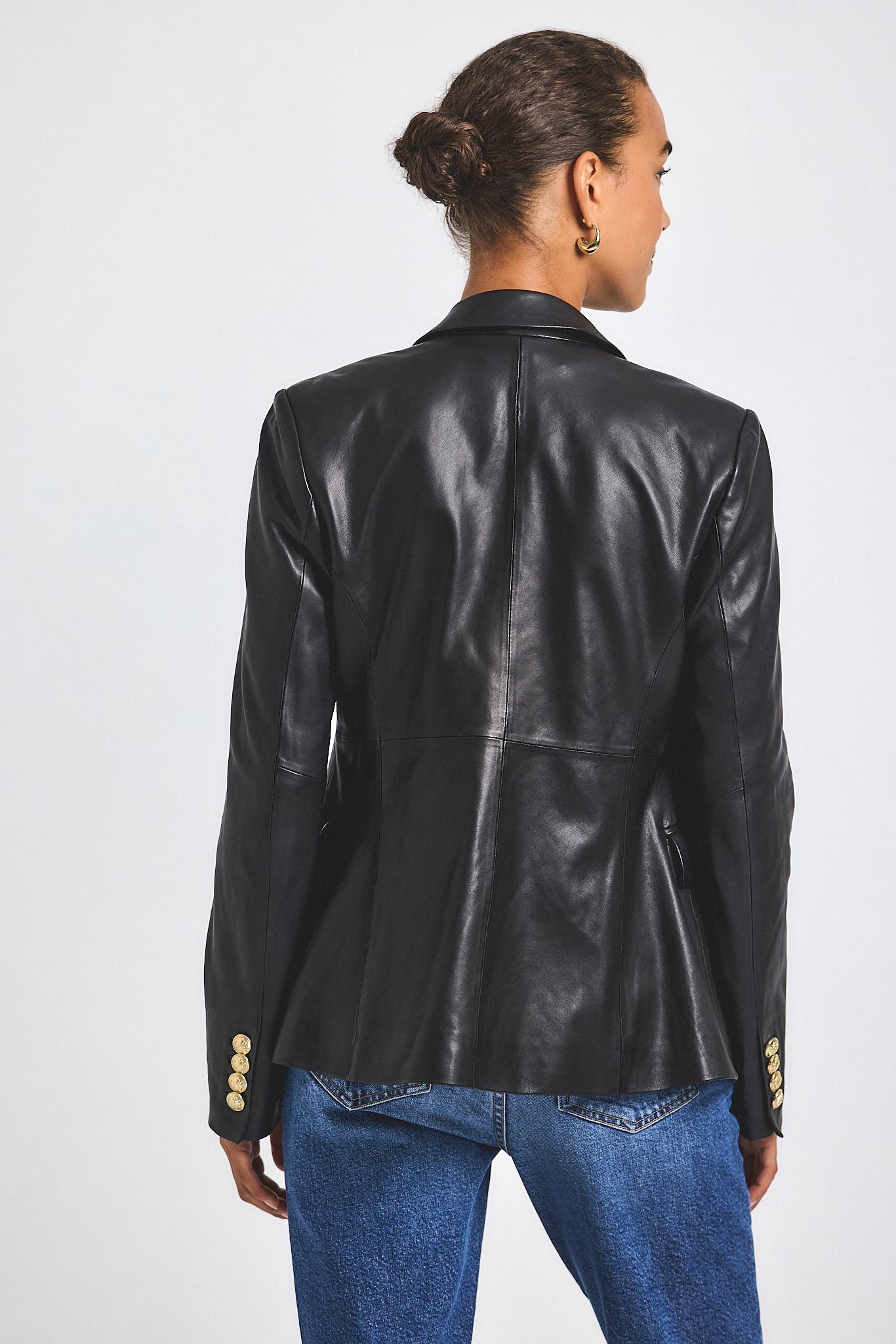 Walter Double Breasted Jacket - Black Leather