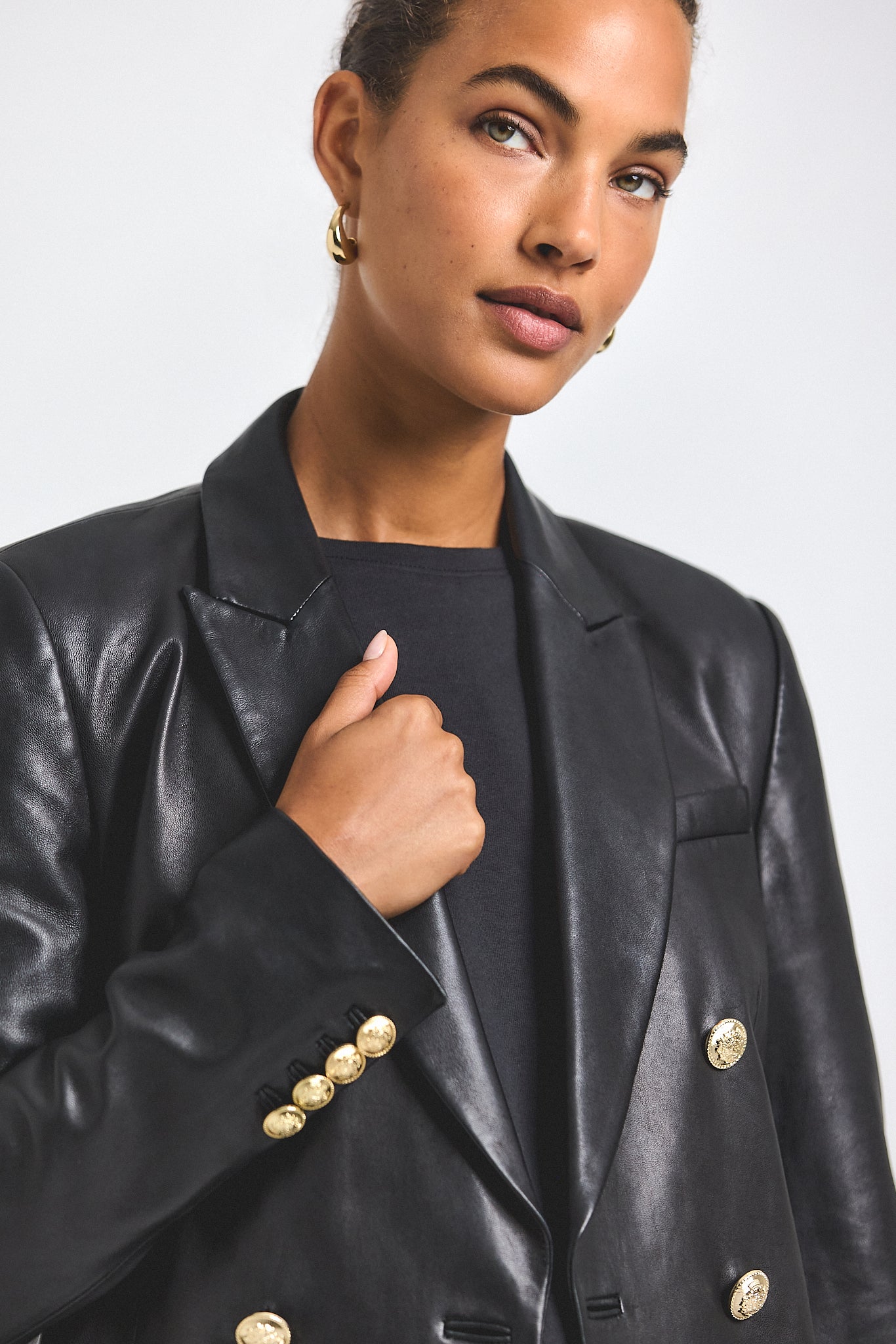 Walter Double Breasted Jacket - Black Leather