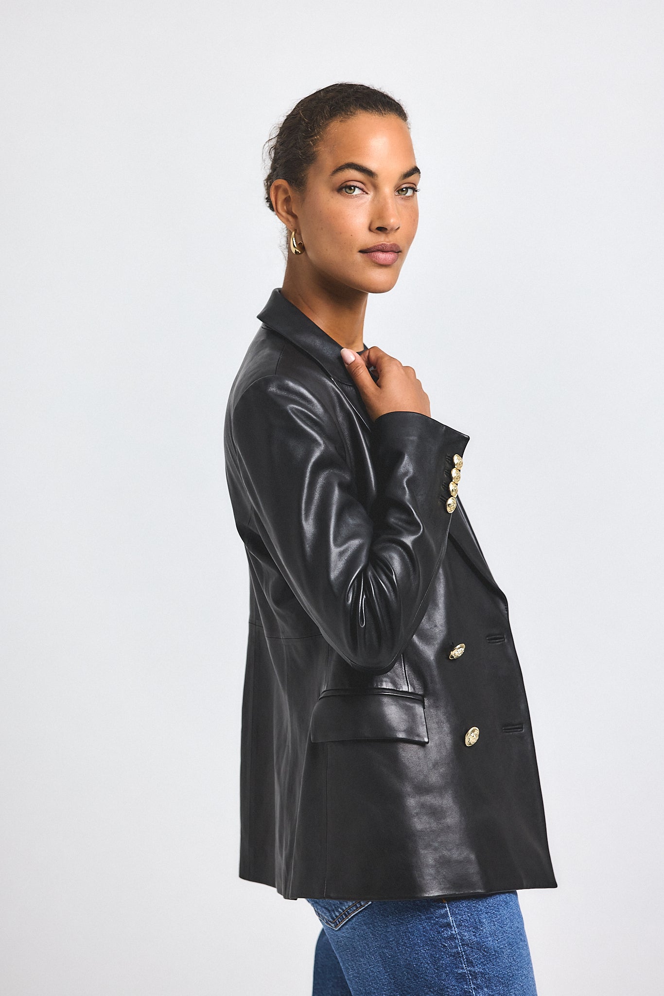 Walter Double Breasted Jacket - Black Leather