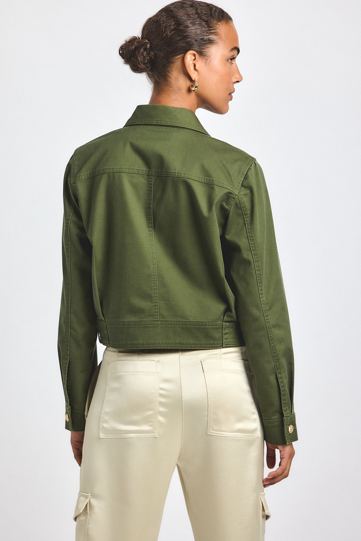 Celinora Cotton Drill Cropped Jacket - Fatigue