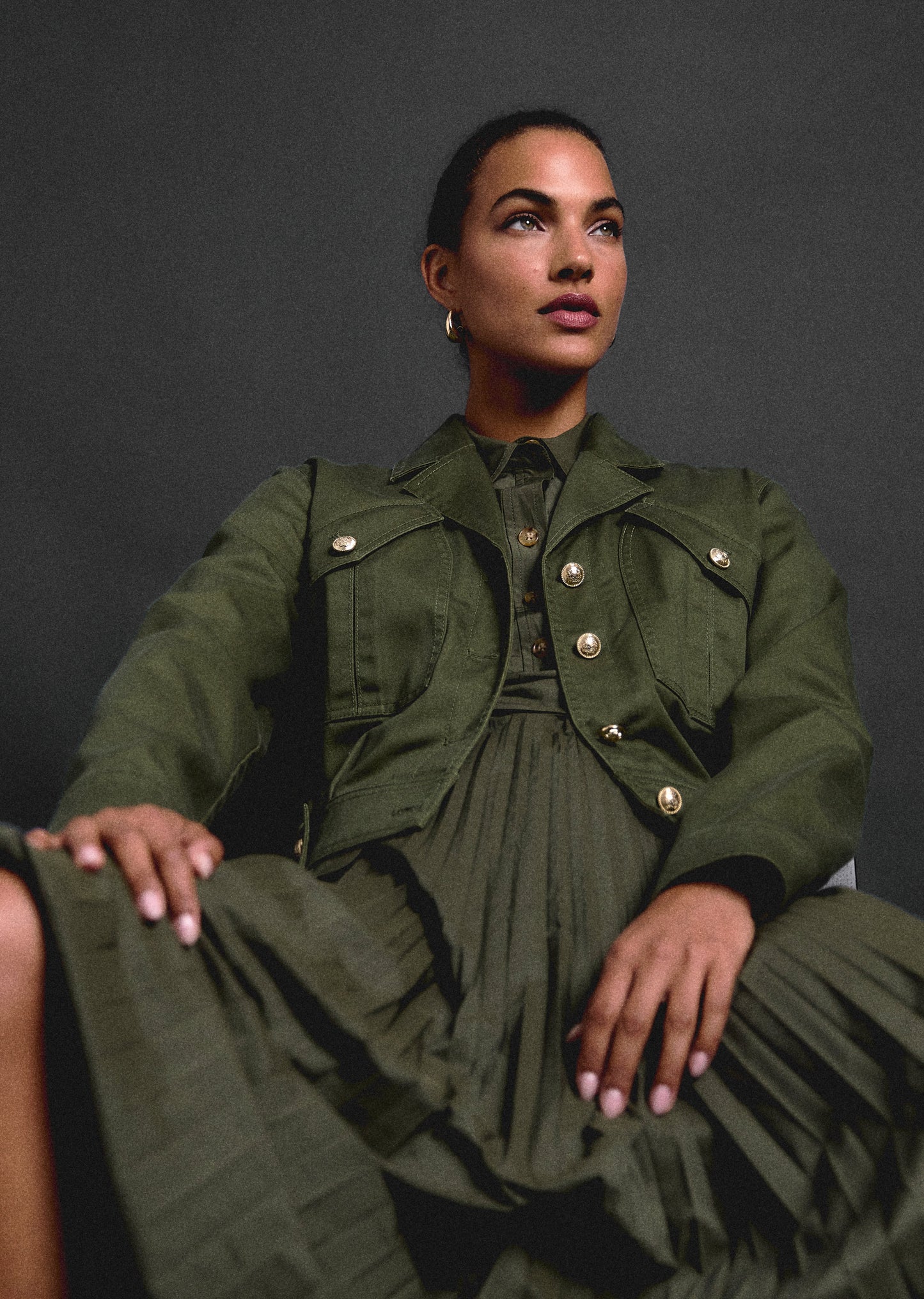 Celinora Cotton Drill Cropped Jacket - Fatigue