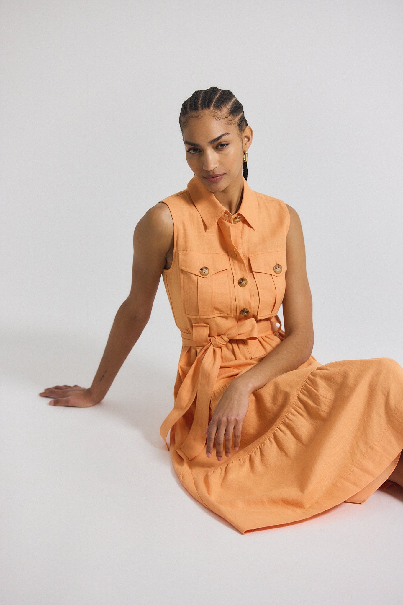 Florence Sleeveless Shirt Dress - Papaya