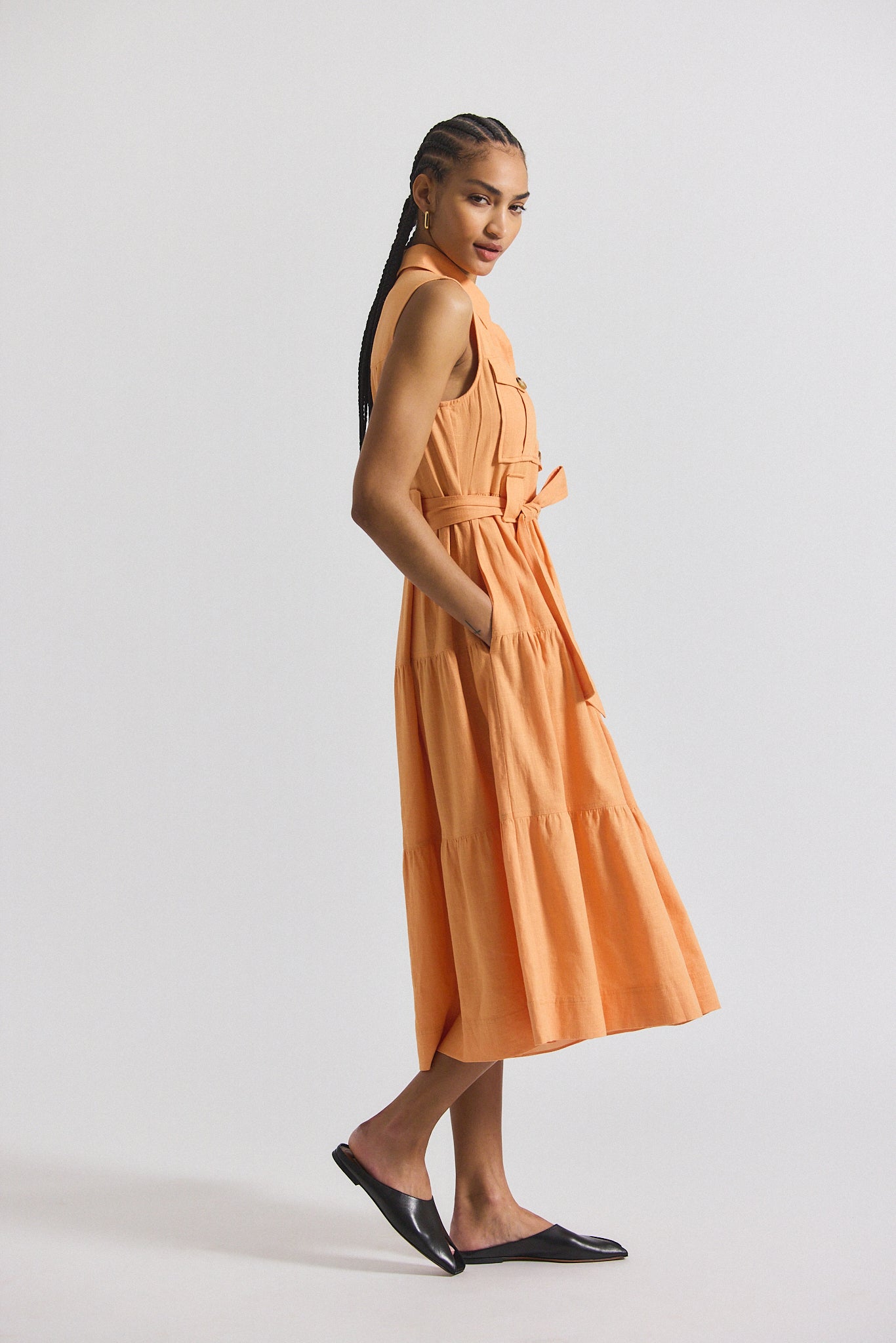 Florence Sleeveless Shirt Dress - Papaya