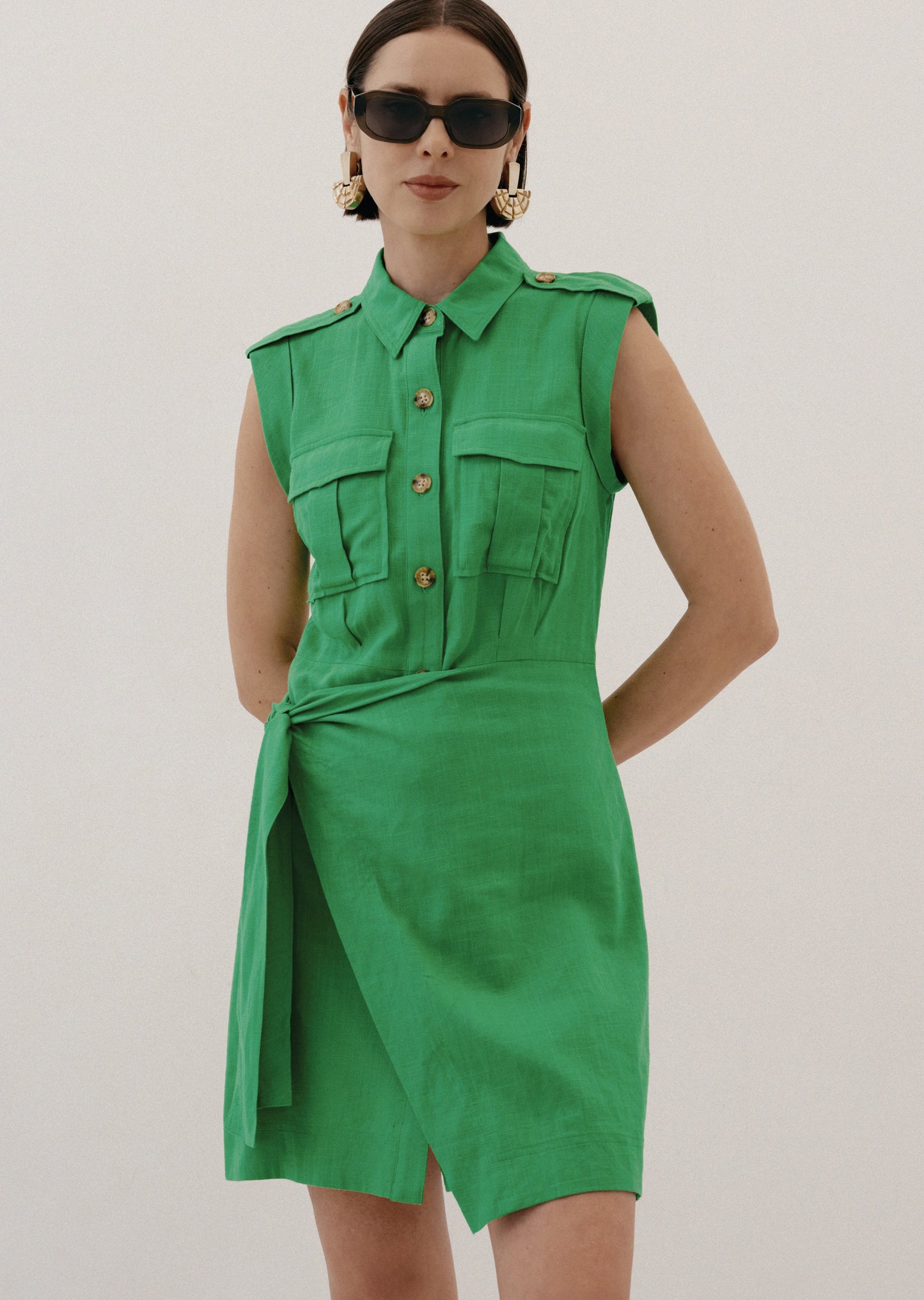 Giselle Mini Tie Front Cargo Dress - Kelly Green