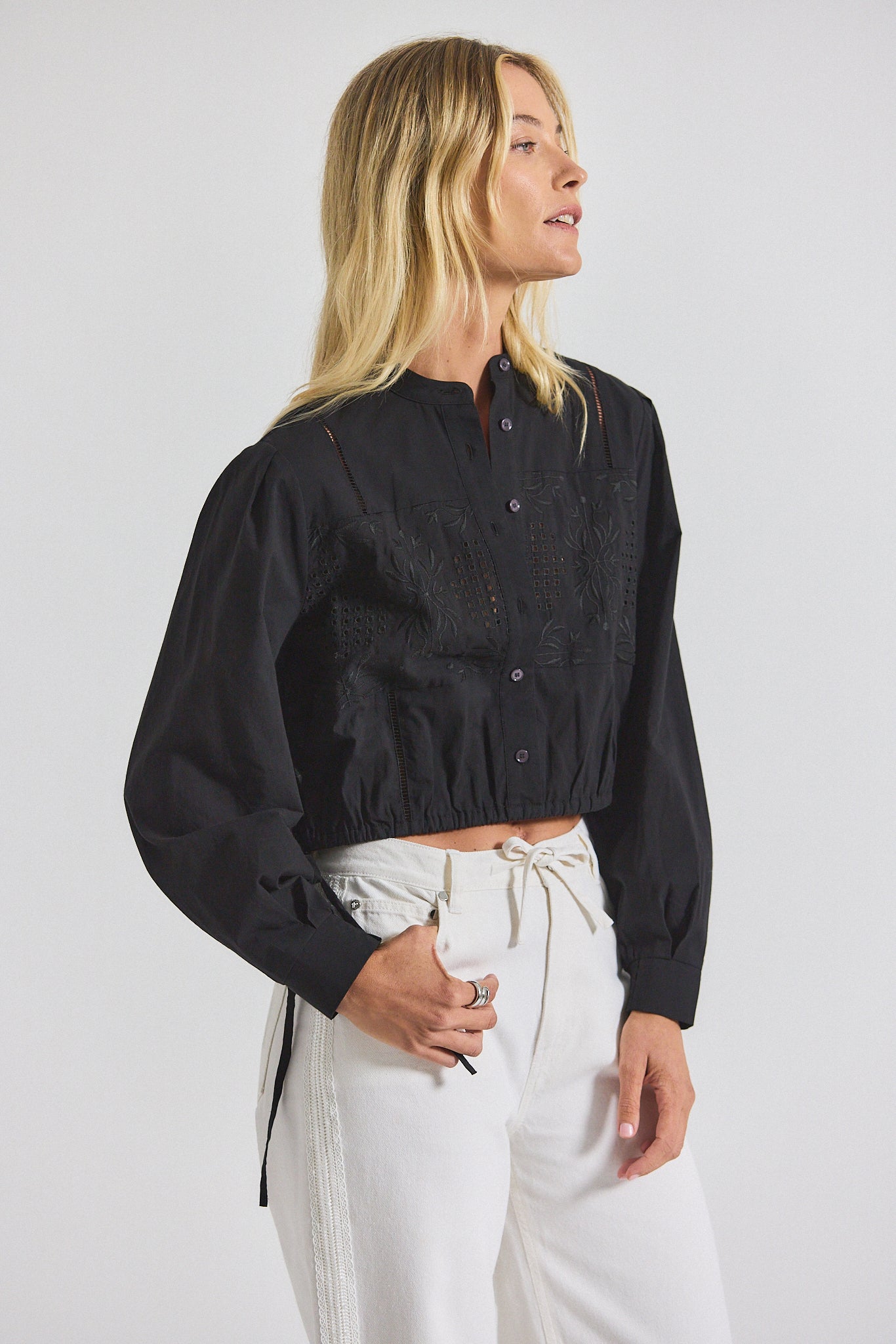 Malory Garden Tile Eyelet Blouse - Black