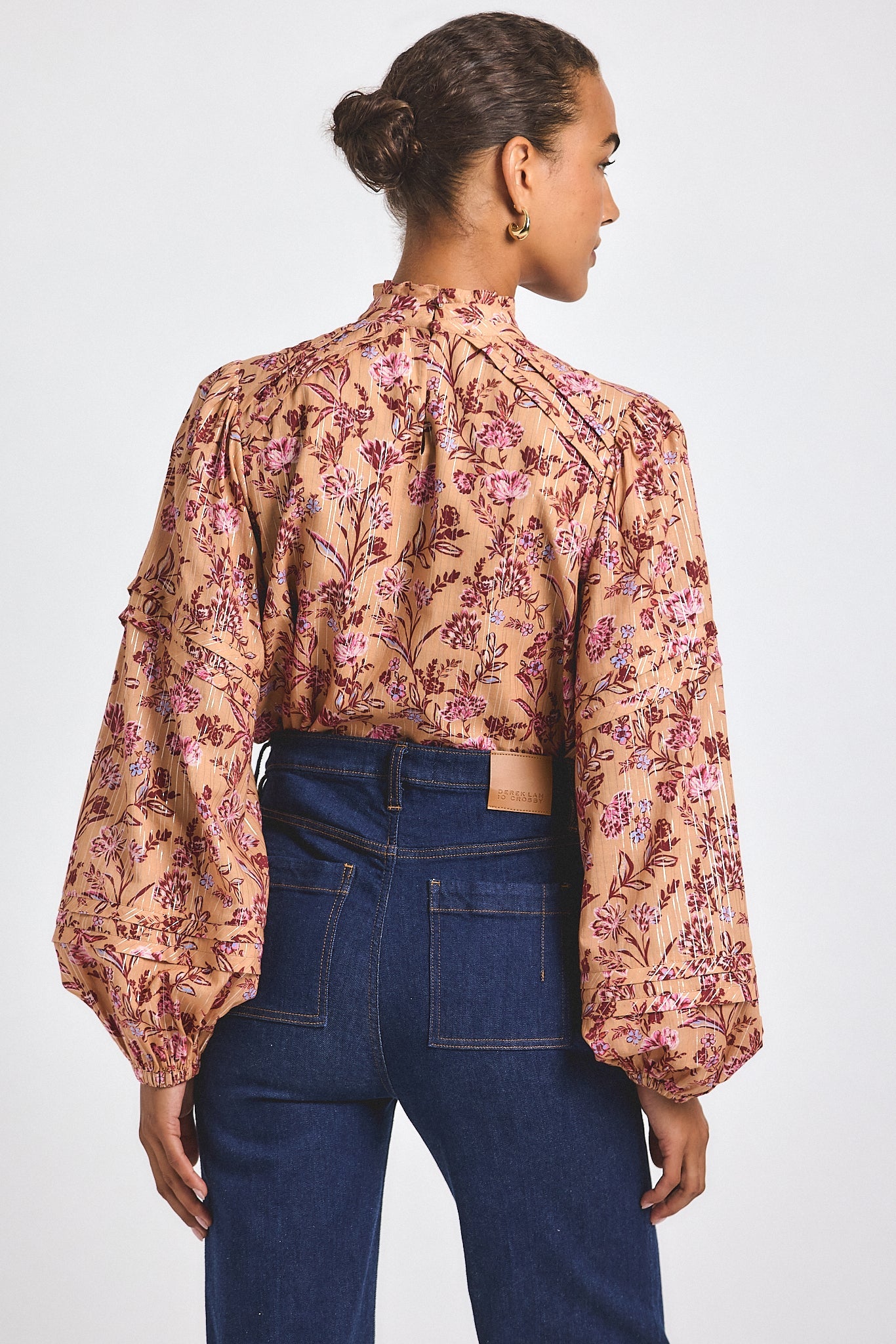 Marlowe Lurex Stripe Printed Voile Long Sleeve Blouse - Camel Multi