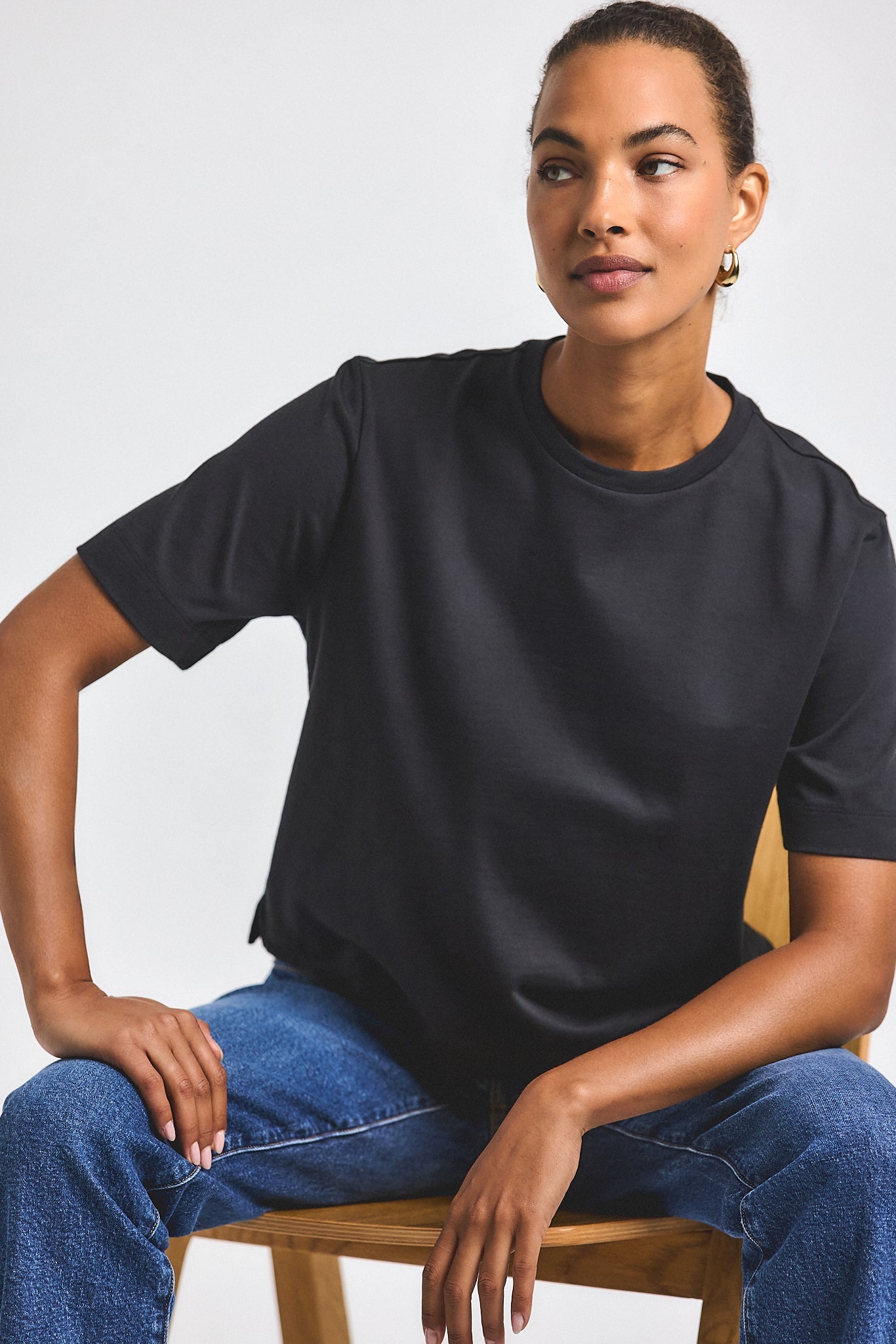 Miranda Cotton Jersey Boxy Tee - Black