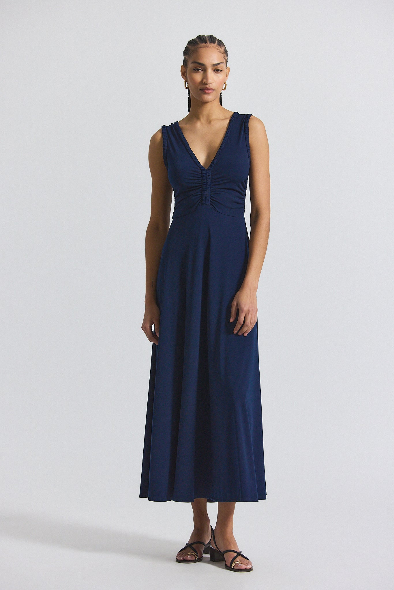 Misha Matte Jersey Ruched Dress - Navy
