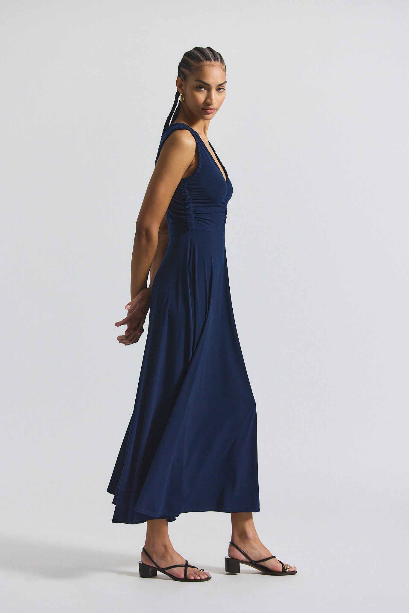 Misha Matte Jersey Ruched Dress - Navy