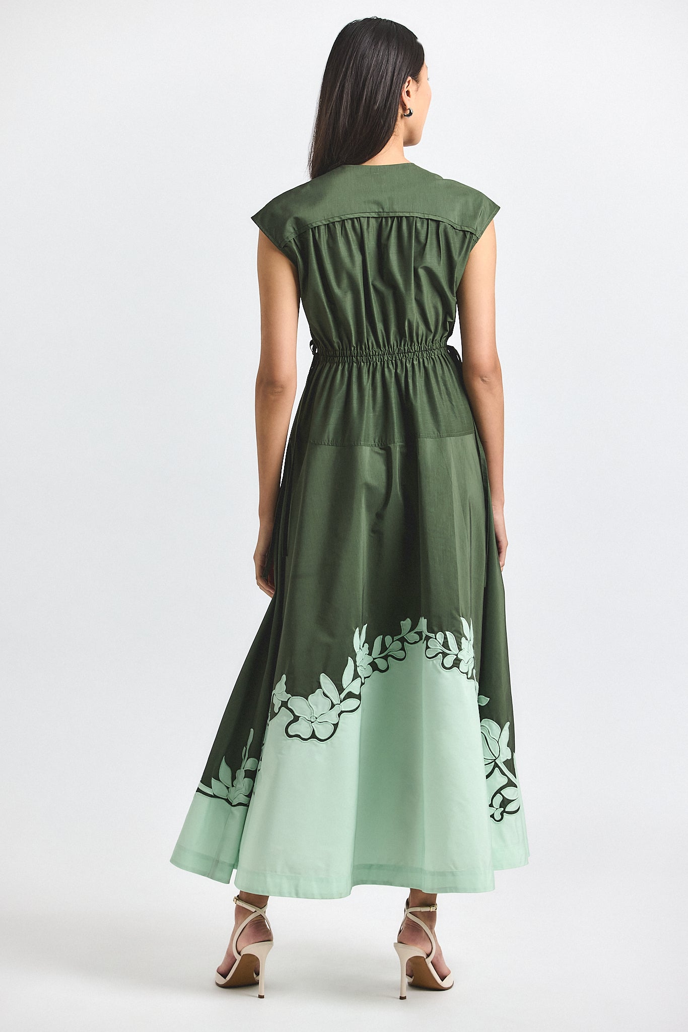 Nara Cotton Poly Poplin Applique Dress - Fatigue-Seafoam