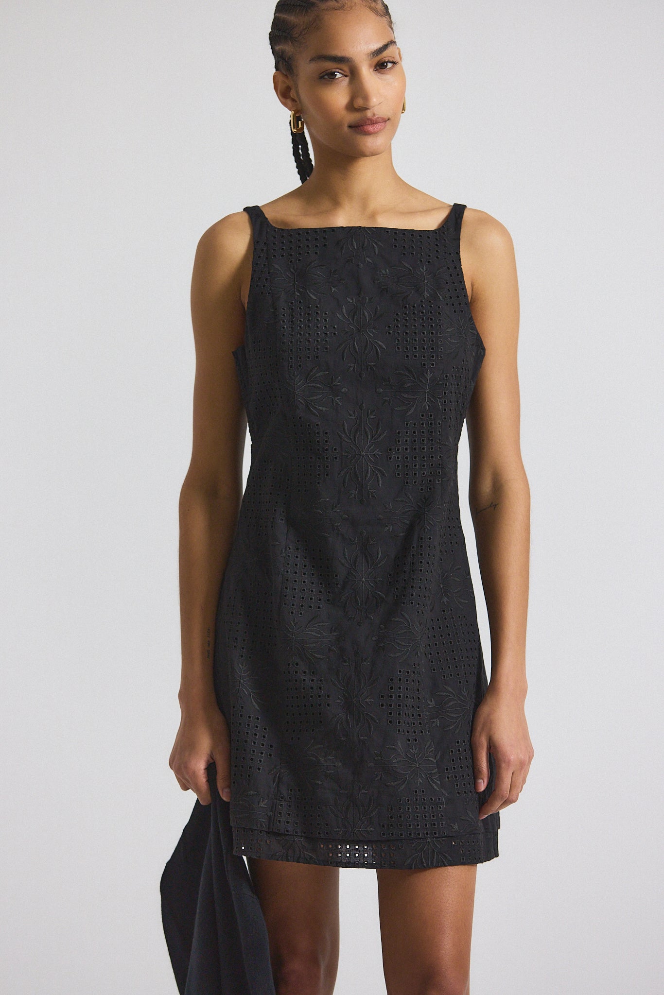 Saige Garden Tile Eyelet Mini Dress - Black