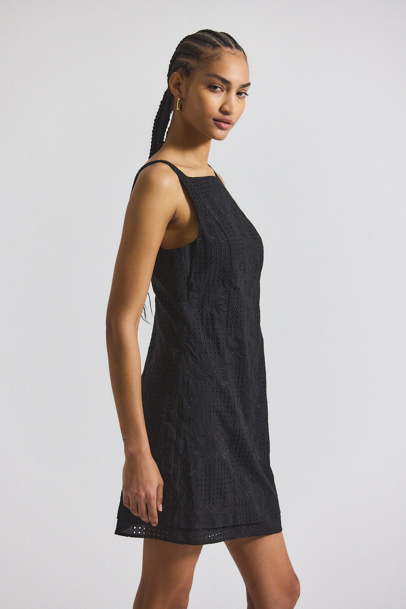 Saige Garden Tile Eyelet Mini Dress - Black