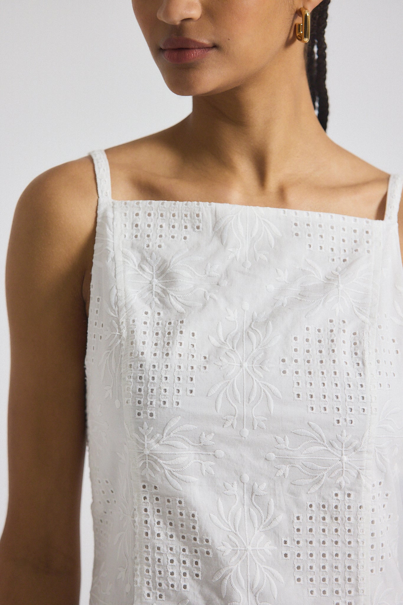Saige Garden Tile Eyelet Mini Dress - White