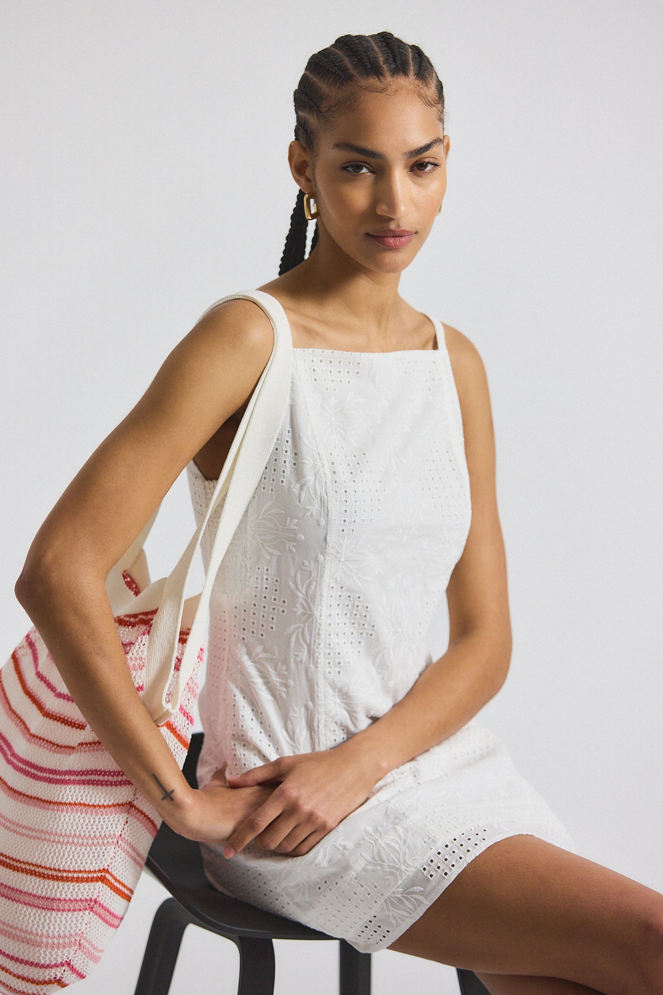 Saige Garden Tile Eyelet Mini Dress - White