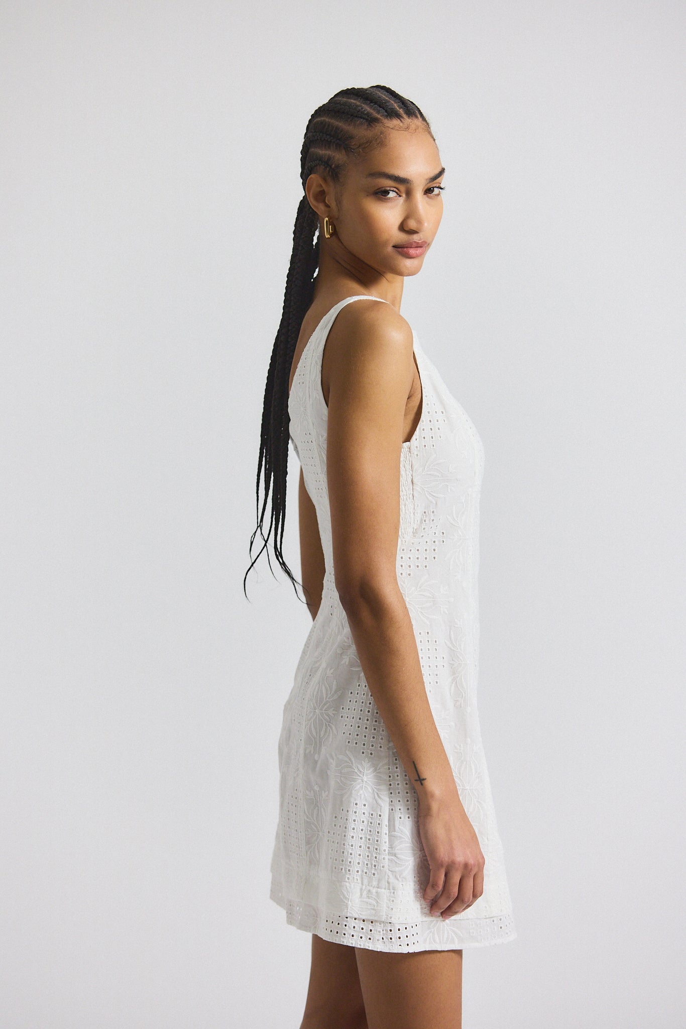 Saige Garden Tile Eyelet Mini Dress - White