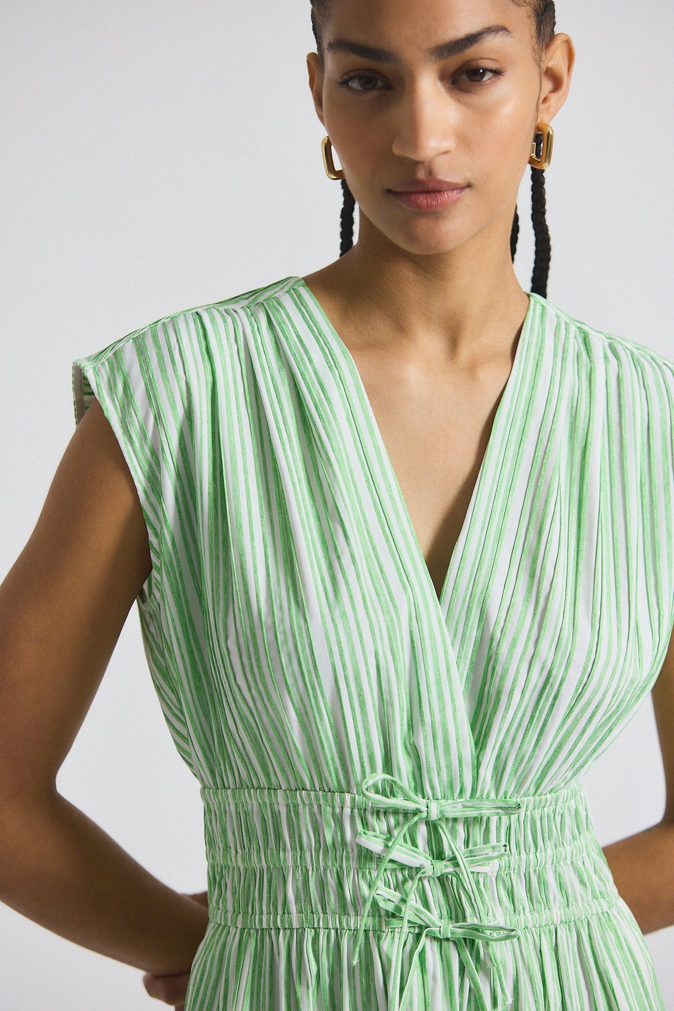 Tora Pintuck Stripe Shirting Dress - Kelly Green-White