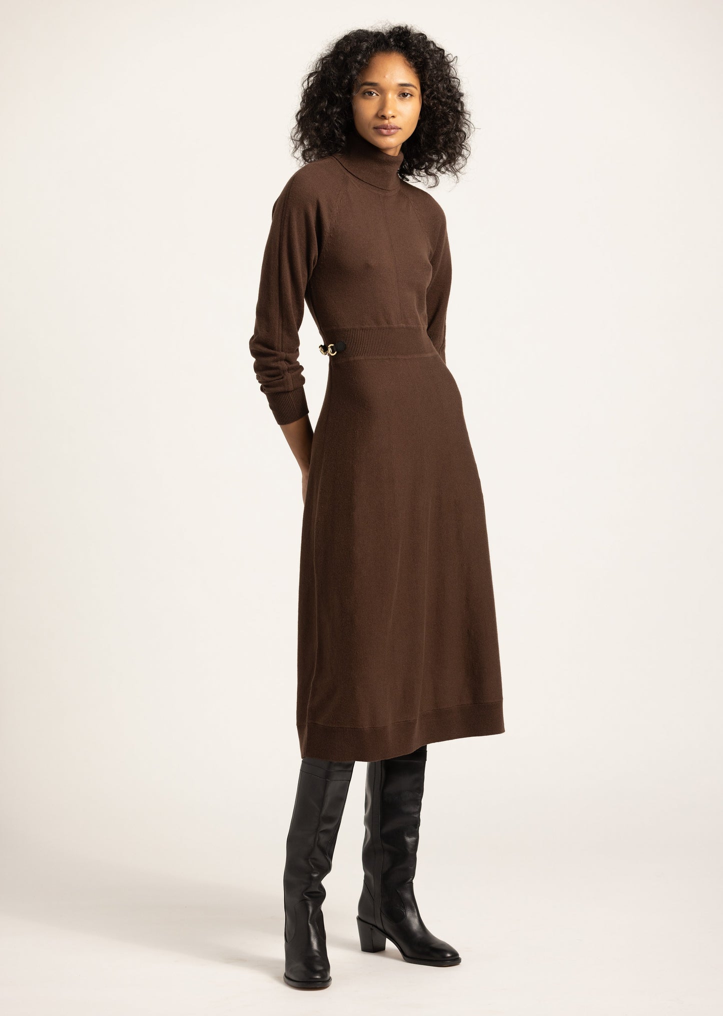 Becky Raglan Horsebit Sweater Dress - Chocolate