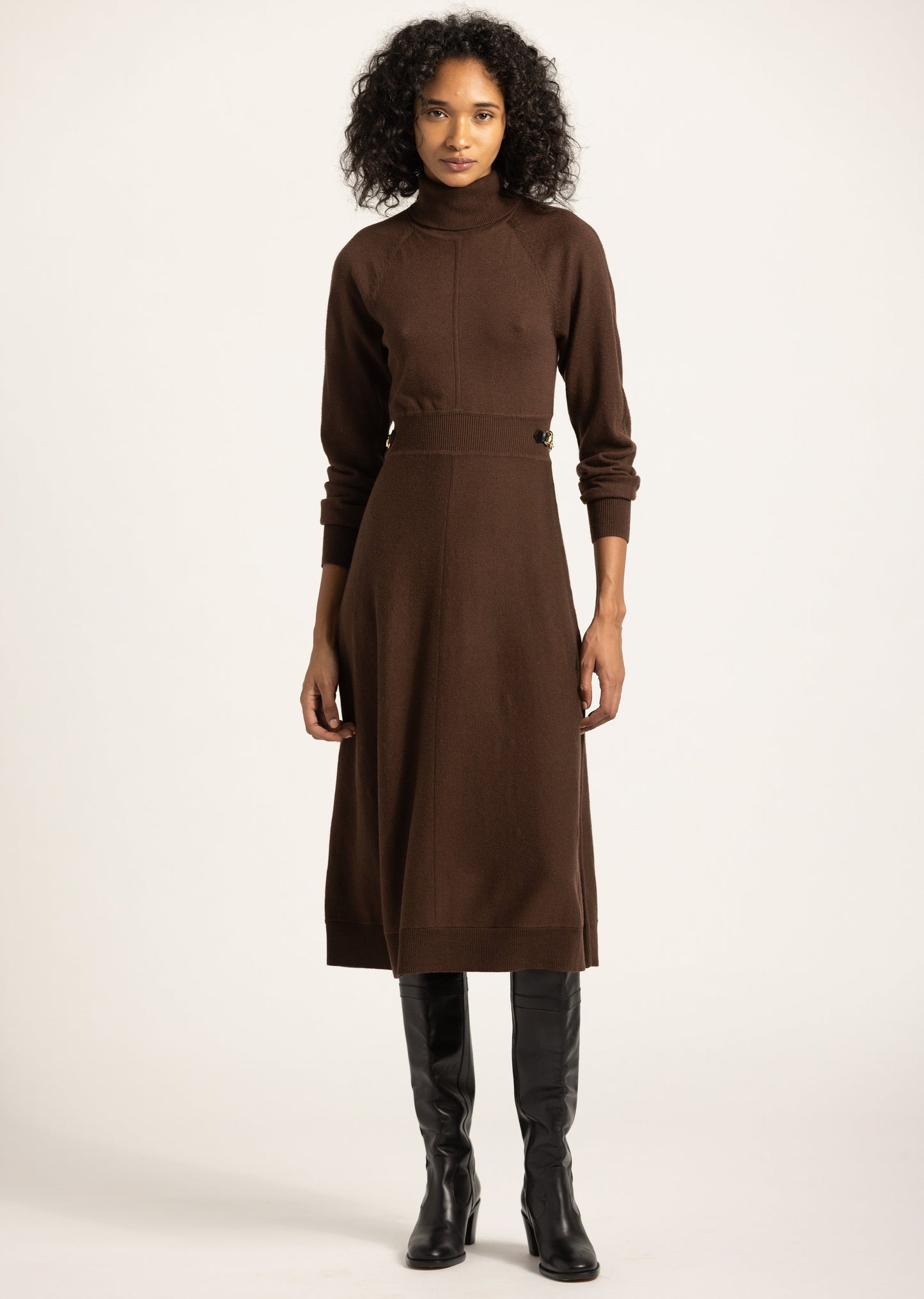 Becky Raglan Horsebit Sweater Dress - Chocolate