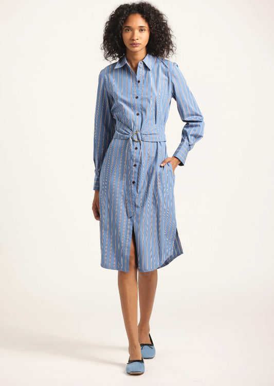 Veronica Belted Shirt Dress - Cezanne Blue Stripe