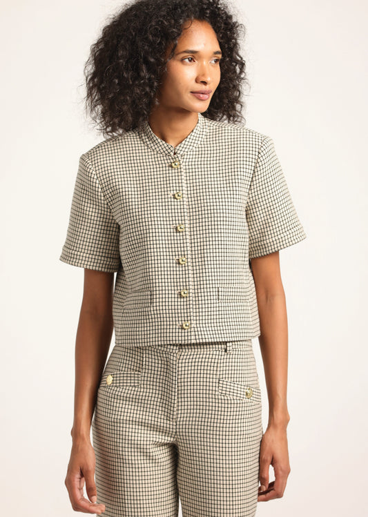 Grace Short Sleeve Jacket - Biscuit Multi