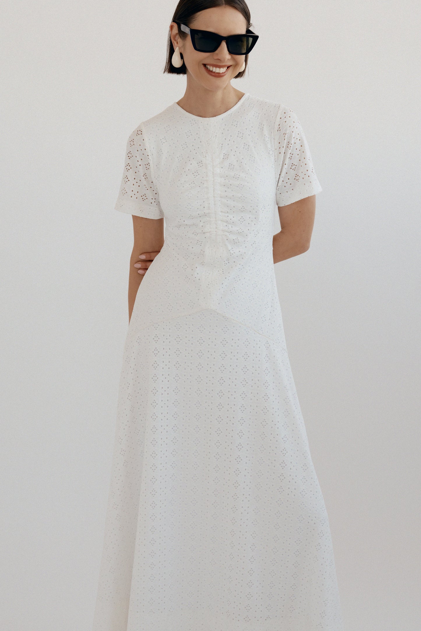 Olympia Ruched Front Maxi Dress - White