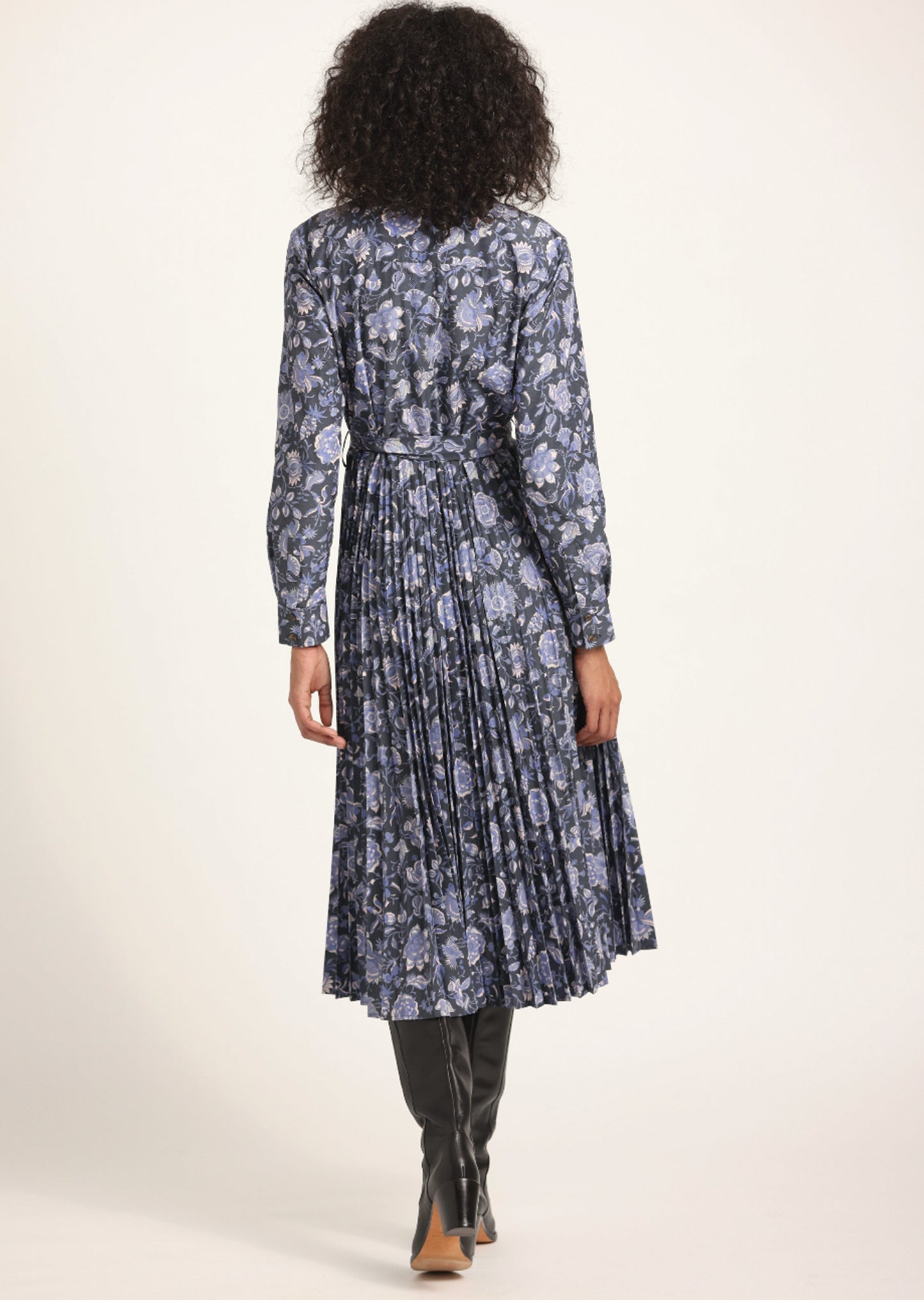 Kenza Pleated Midi Dress - Batik Navy Floral