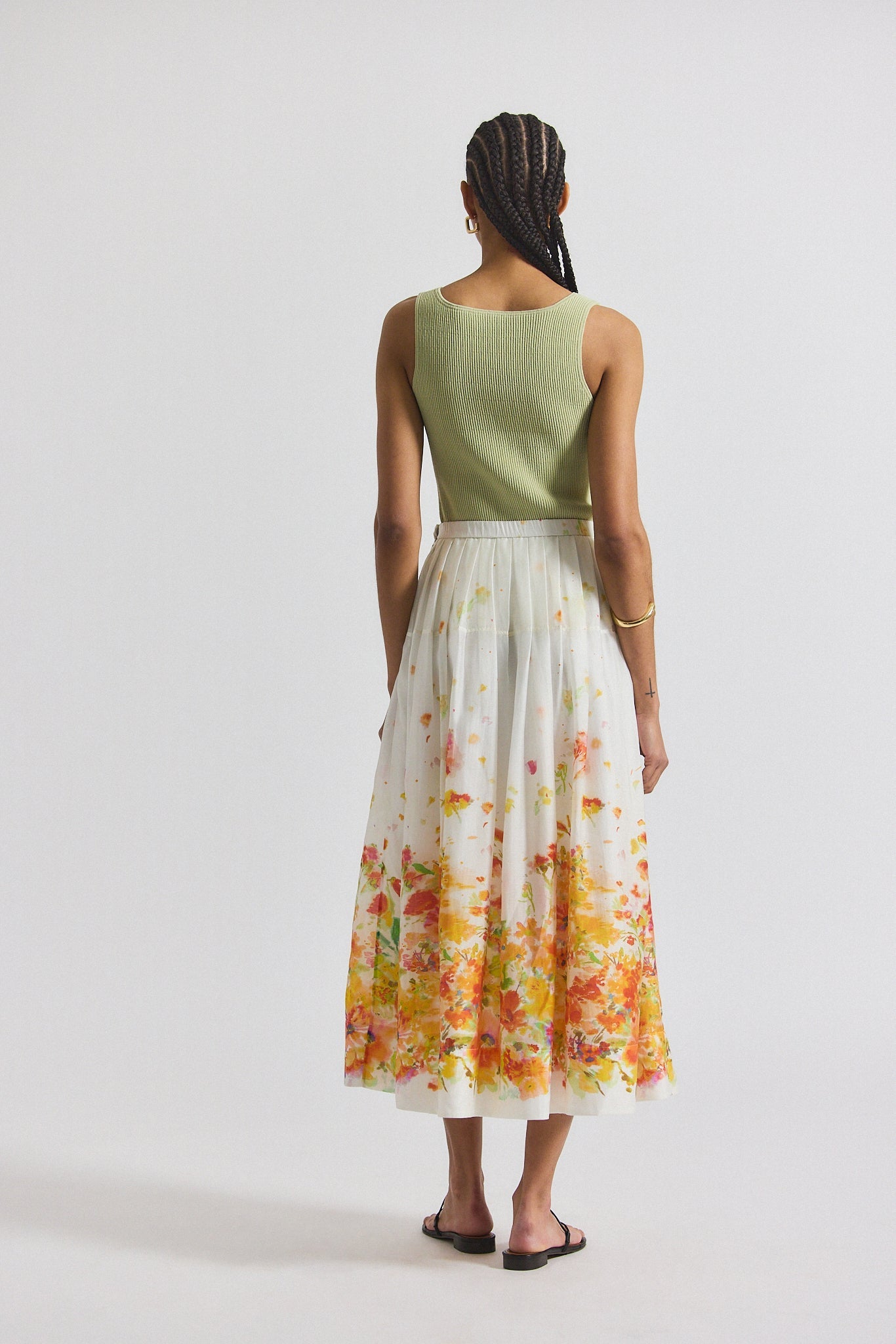 Alexia Organza Pleated Maxi Skirt - White-Papaya Multi