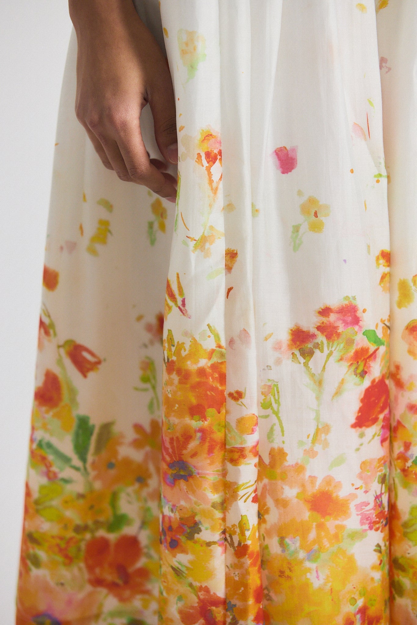 Alexia Organza Pleated Maxi Skirt - White-Papaya Multi