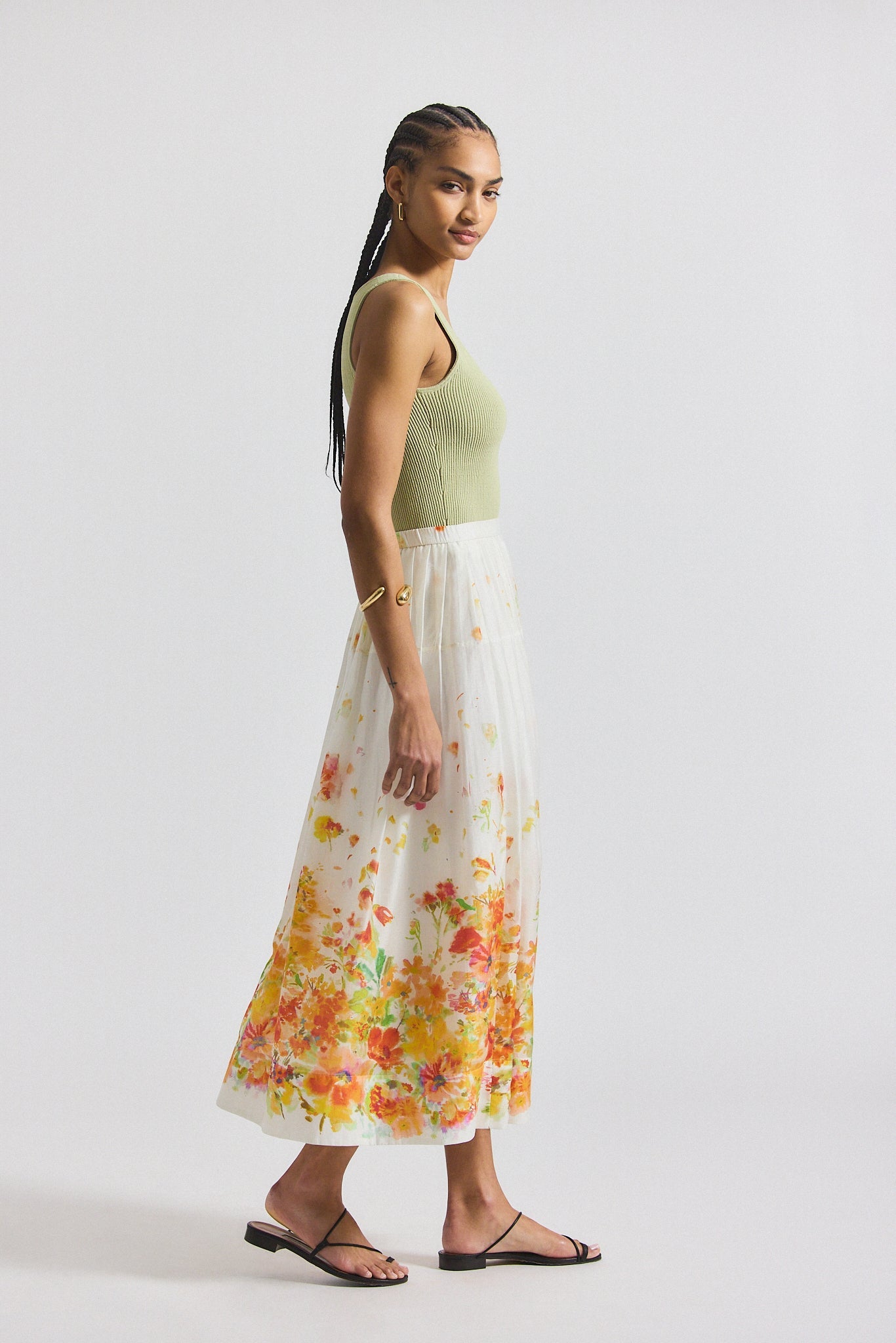 Alexia Organza Pleated Maxi Skirt - White-Papaya Multi