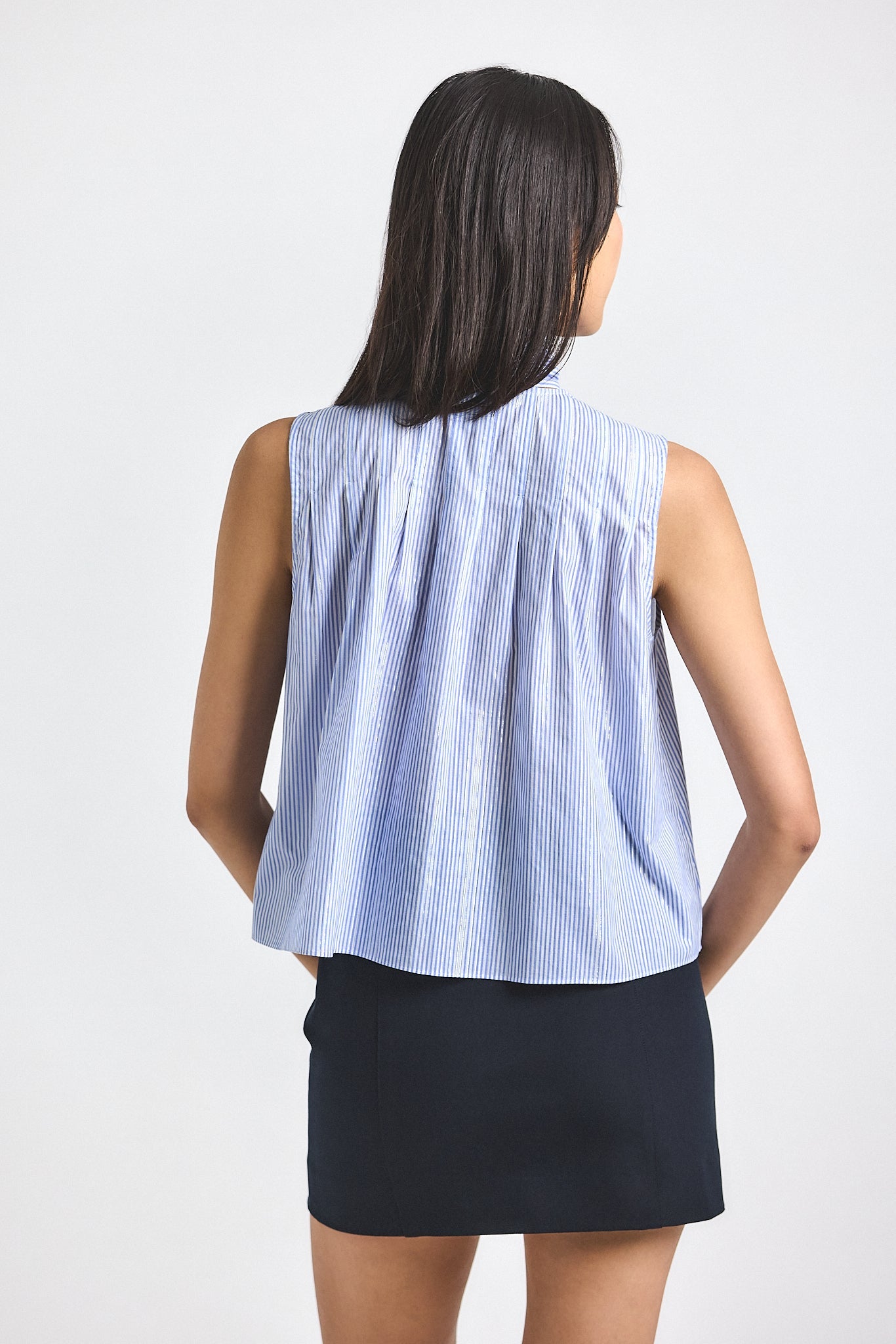 Aviana Lurex Stripe Voile Tie Neck Sleeveless Top - Blue Multi