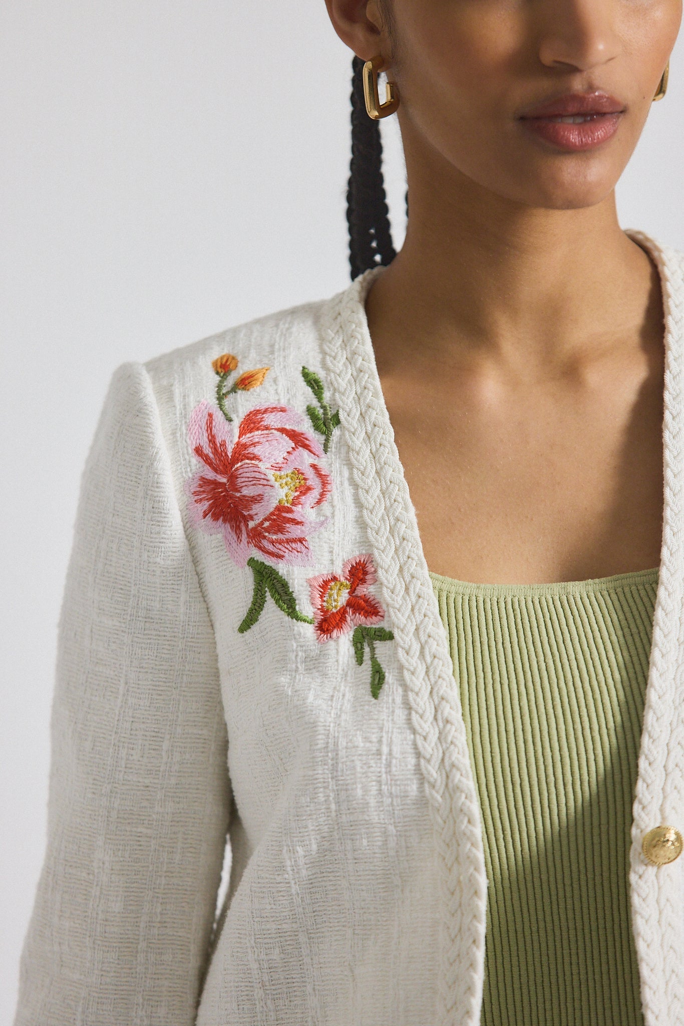 Bayle Embroidered Tweed Jacket - Blanc de Blanc