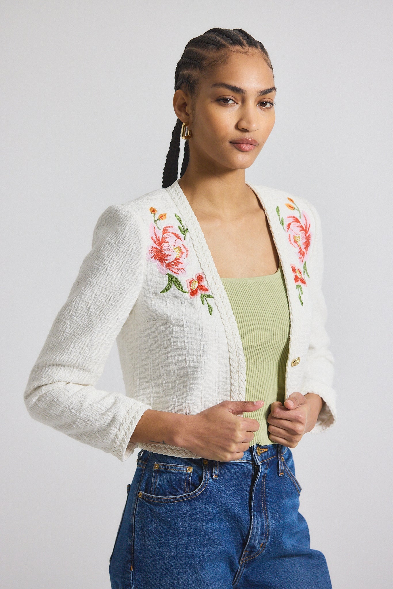 Bayle Embroidered Tweed Jacket - Blanc de Blanc