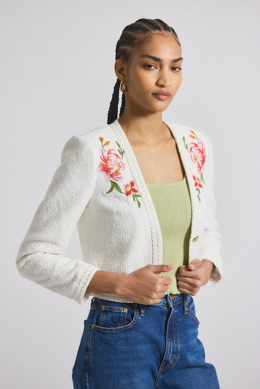 Bayle Embroidered Tweed Jacket - Blanc de Blanc