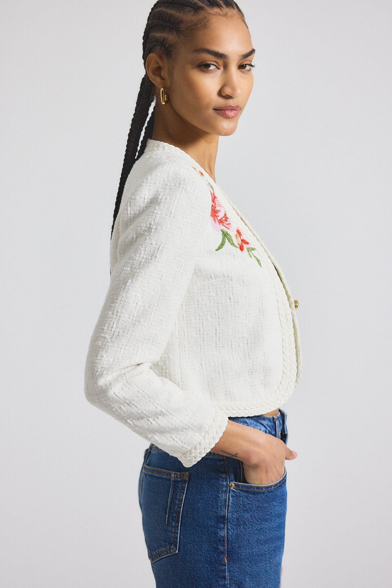 Bayle Embroidered Tweed Jacket - Blanc de Blanc