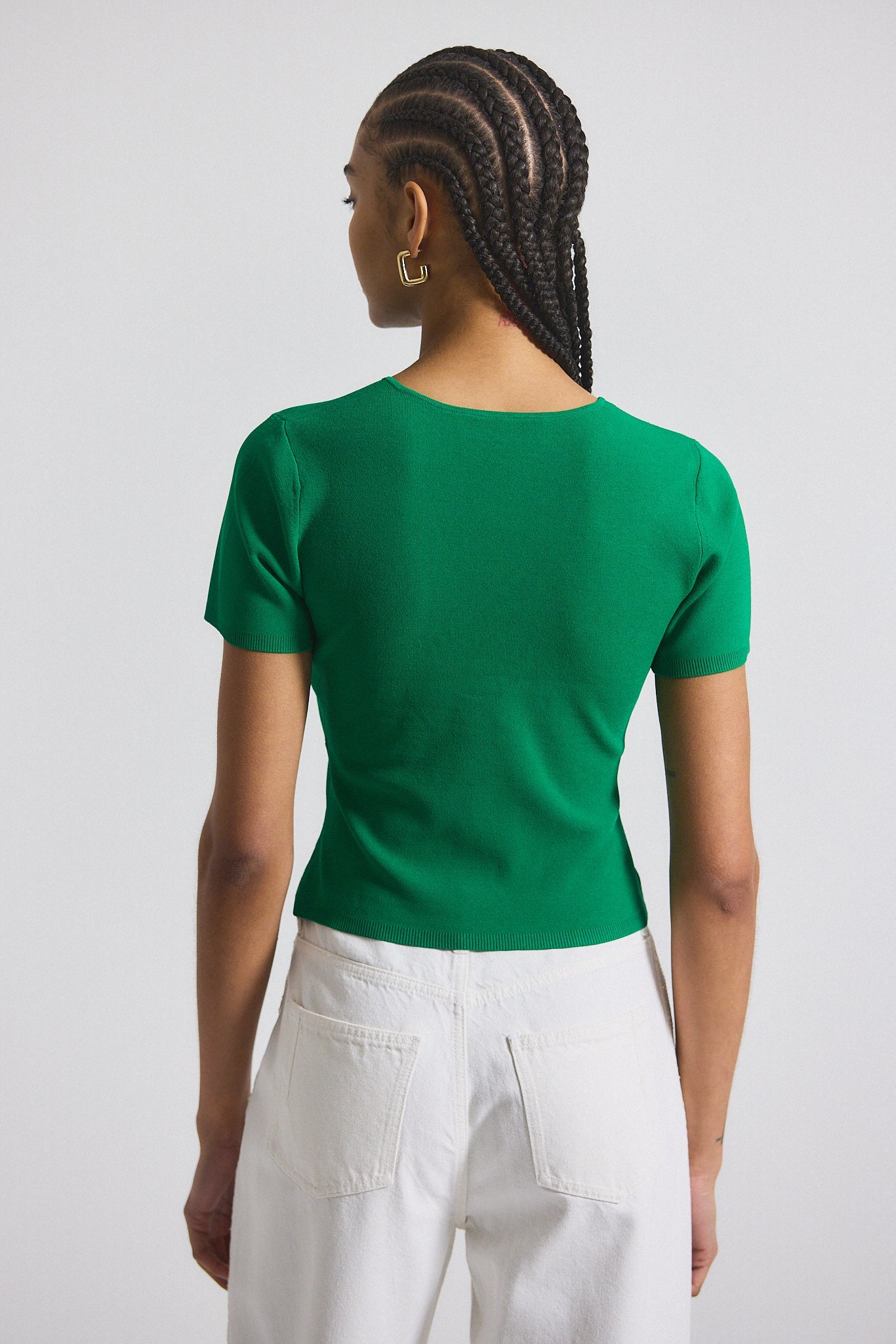Belle Viscose Compact Knit Twist Front Sweater - Kelly Green