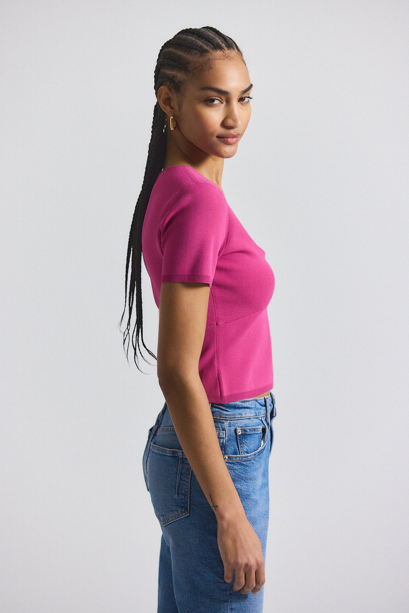 Belle Viscose Compact Knit Twist Front Sweater - Raspberry