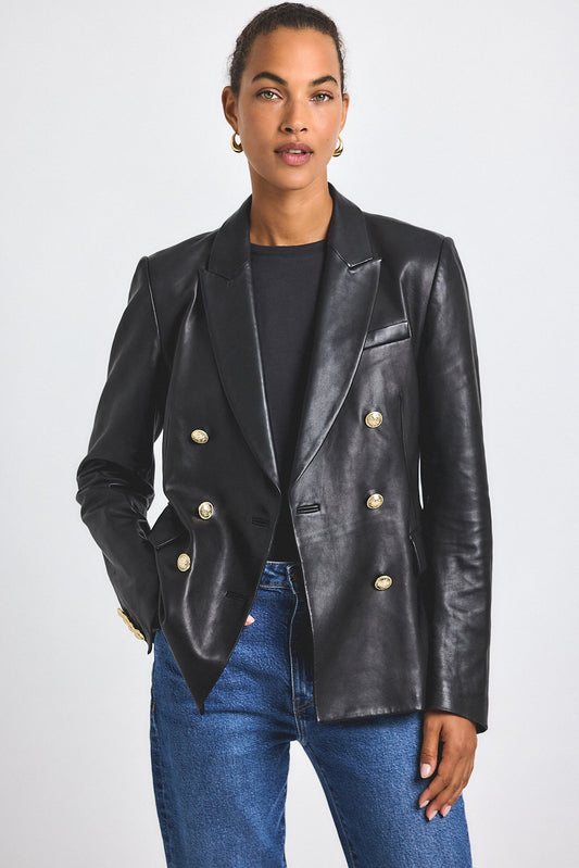 Walter Double Breasted Jacket - Black Leather