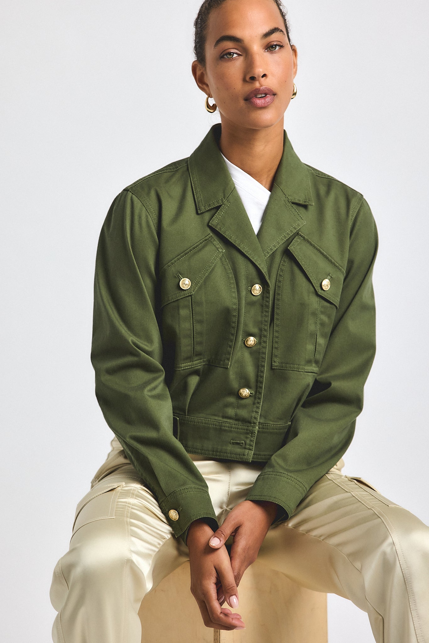 Celinora Cotton Drill Cropped Jacket - Fatigue