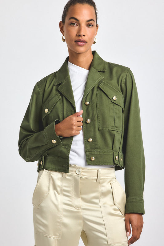 Celinora Cotton Drill Cropped Jacket - Fatigue