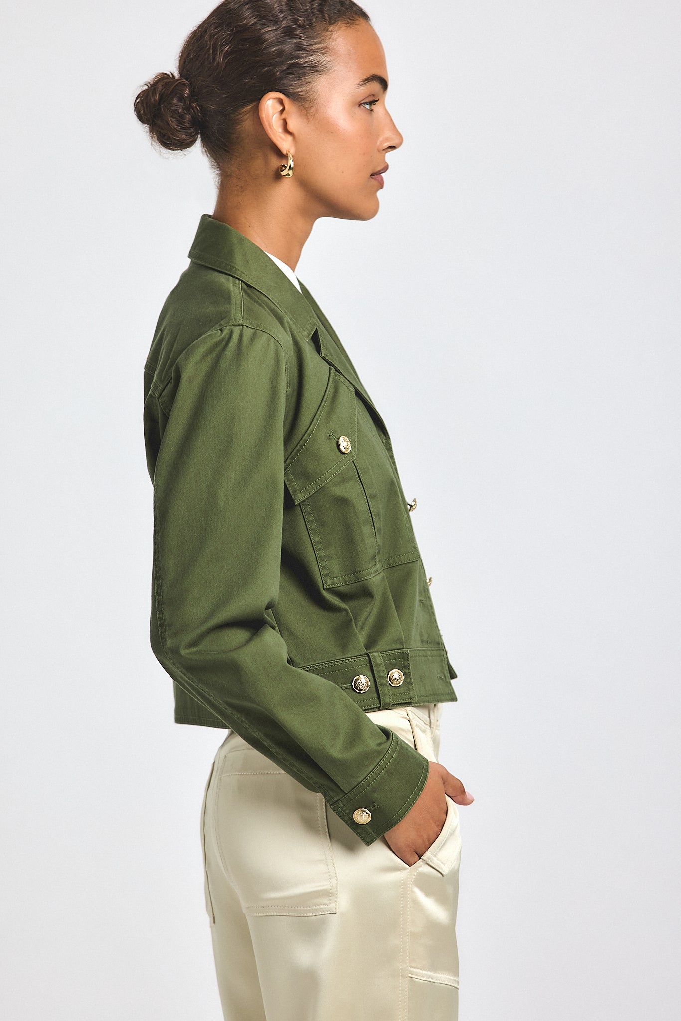 Celinora Cotton Drill Cropped Jacket - Fatigue
