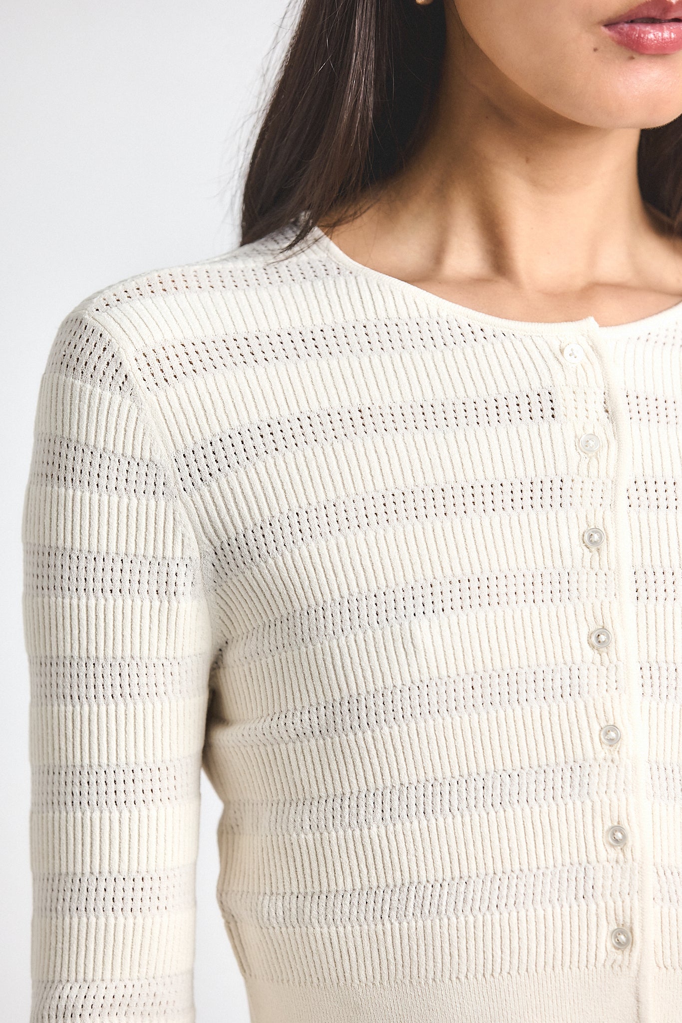 Cora Pointelle Knit Cardigan - Blanc de Blanc