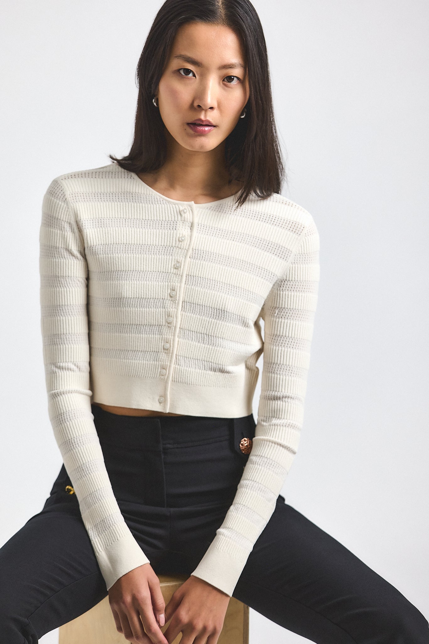 Cora Pointelle Knit Cardigan - Blanc de Blanc