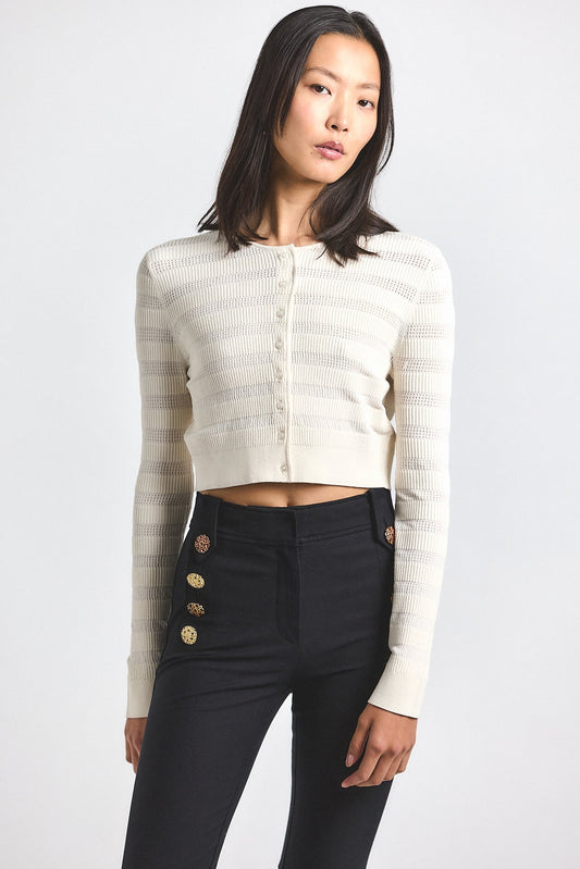 Cora Pointelle Knit Cardigan - Blanc de Blanc