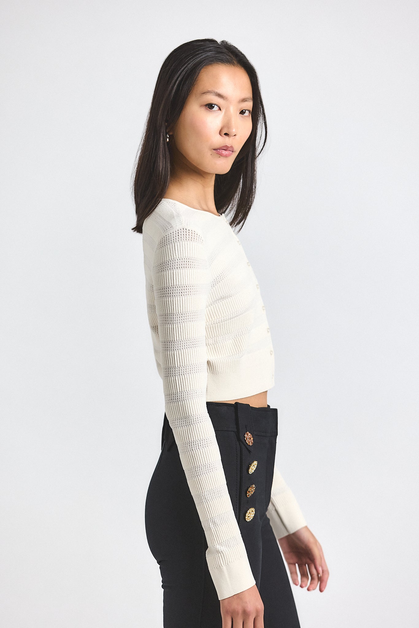 Cora Pointelle Knit Cardigan - Blanc de Blanc