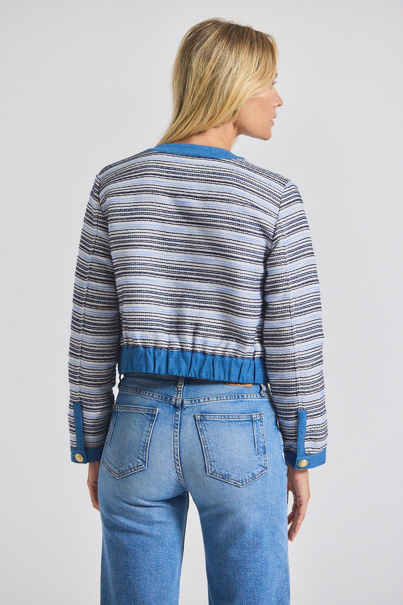 Elain Cotton Tweed Jacket With Denim Trim - Blue-White