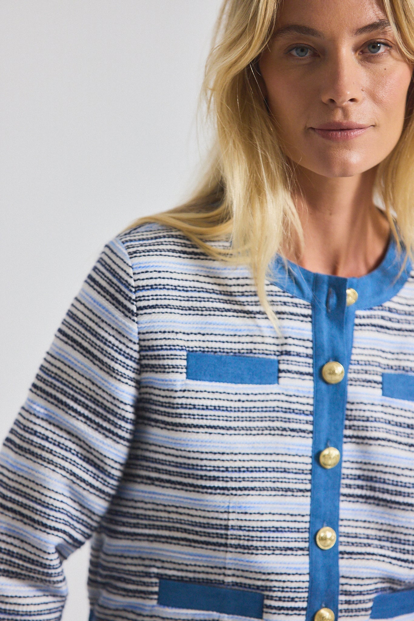 Elain Cotton Tweed Jacket With Denim Trim - Blue-White