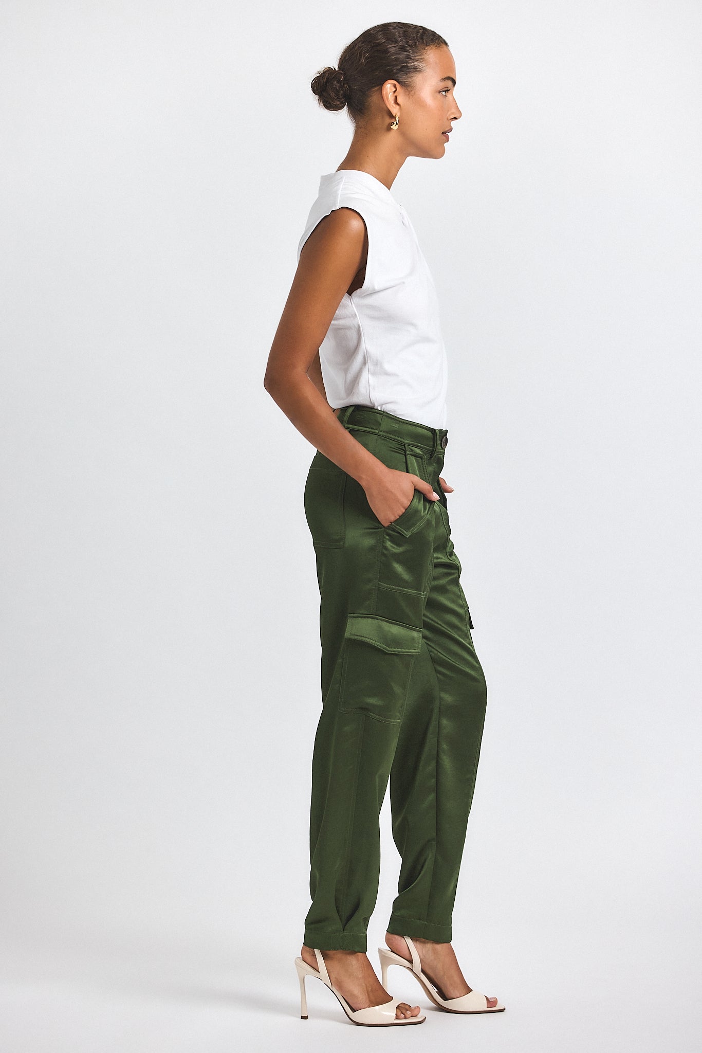 Elian Satin Cargo Pant - Fatigue