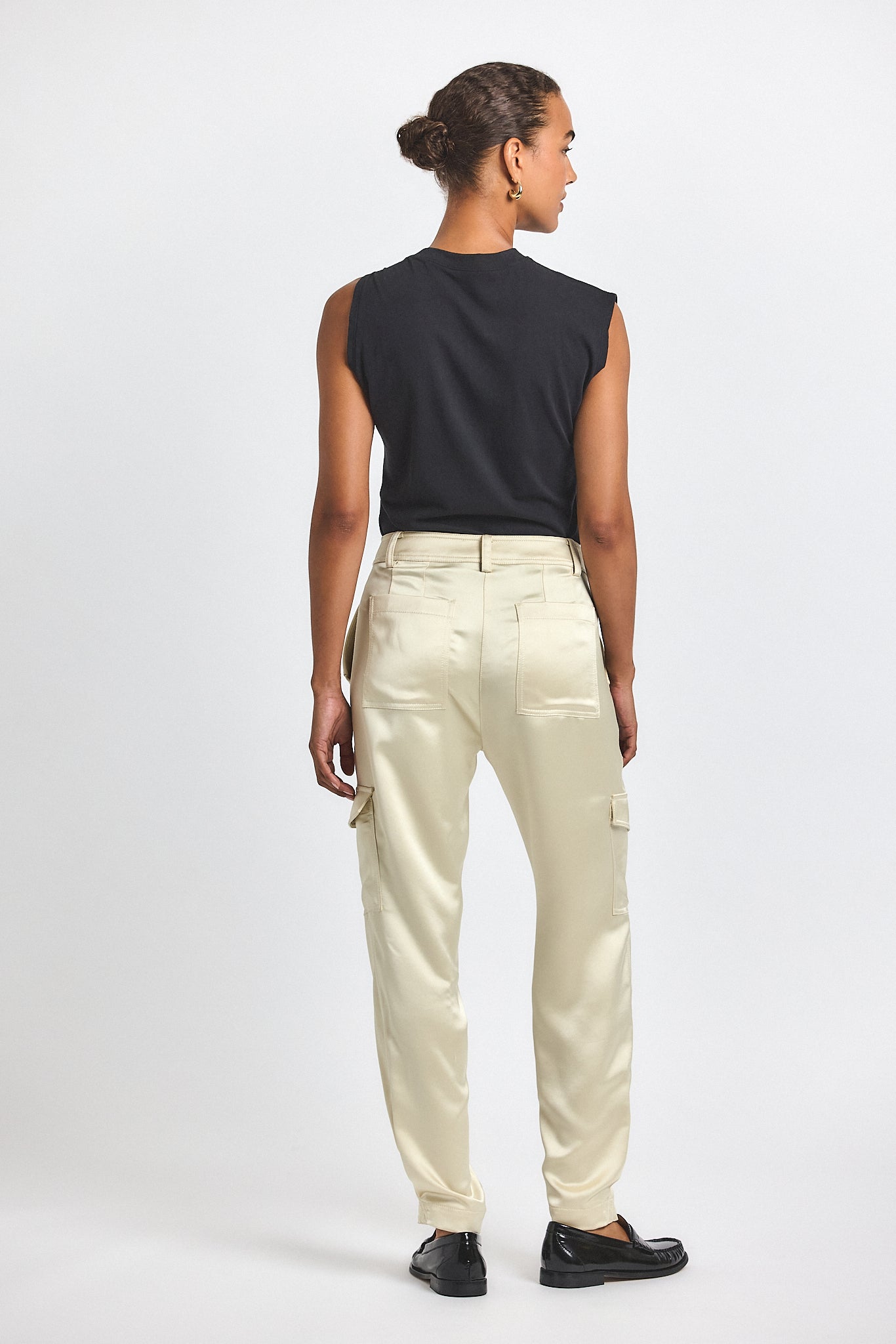 Elian Satin Cargo Pant - Ivory